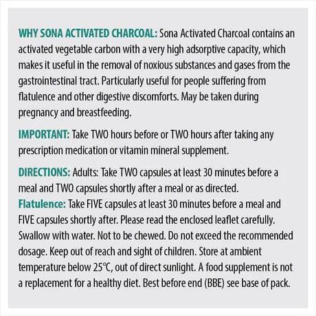 Sona Activated Charcoal 60 Capsules - Helps Reduce Digestive Discomfort & Gas