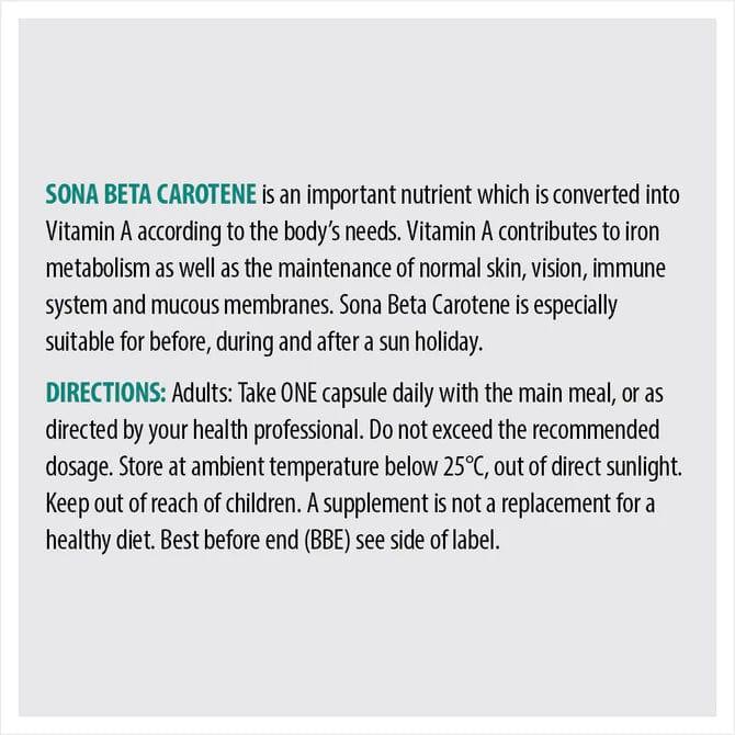 Sona Natural Beta Carotene Capsules (60) Supports Vision, Immune & Skin Health - One-A-Day