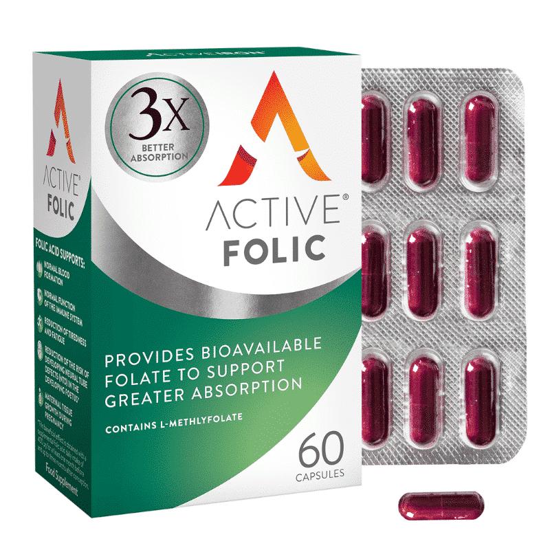 Active Folic Acid Tablets/Capsules 60 Pack - Better Absorption, Natural Form, L-Methyl Folate, Supports Maternal Tissue Growth, Normal Blood Formation