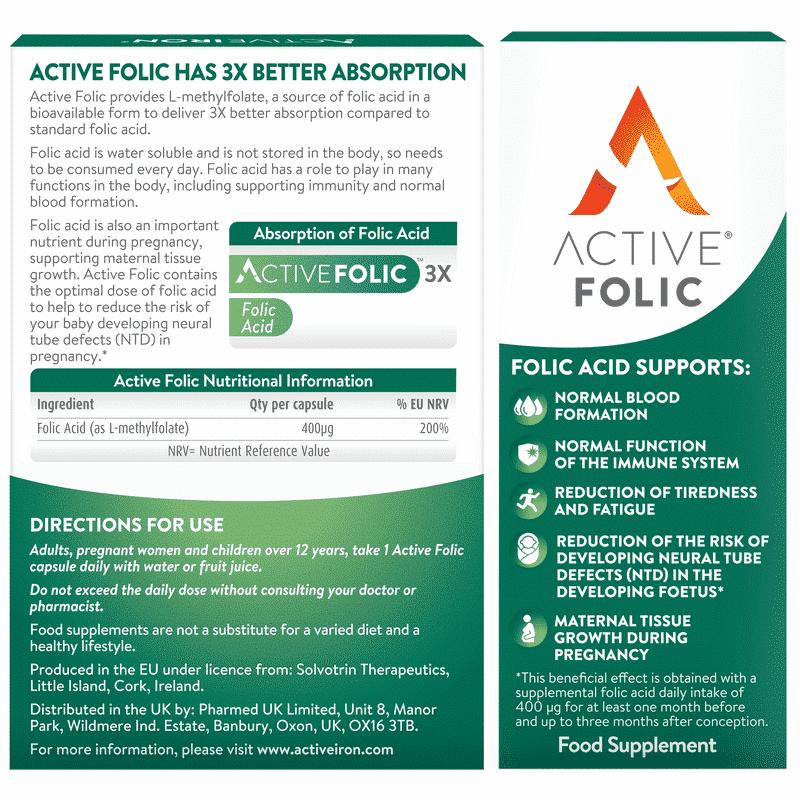 Active Folic Acid Tablets/Capsules 60 Pack - Better Absorption, Natural Form, L-Methyl Folate, Supports Maternal Tissue Growth, Normal Blood Formation