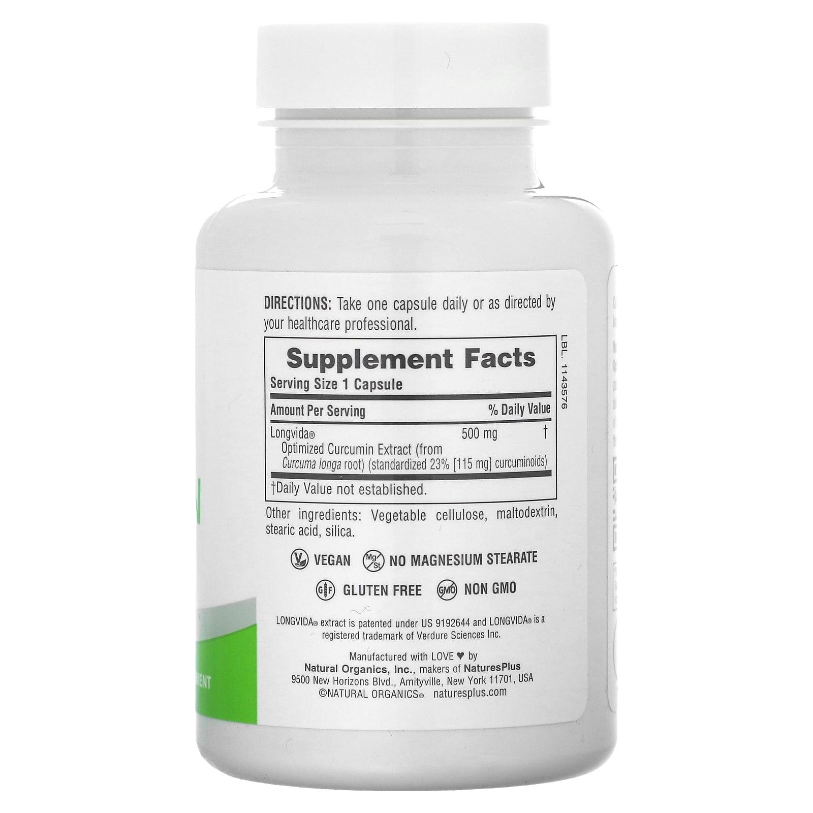 NaturesPlus Pro Longvida Curcumin 500mg 60 Capsules Dietary Supplement