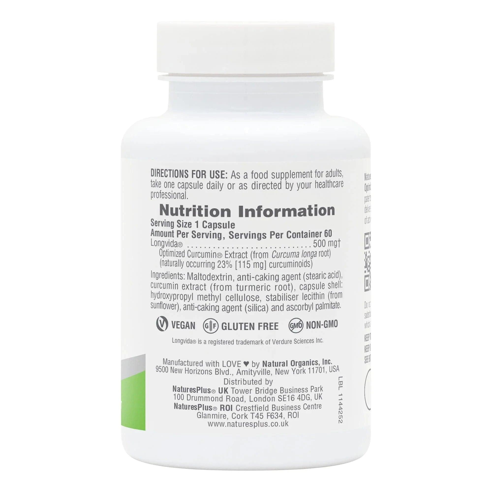 NaturesPlus Pro Longvida Curcumin 500mg 60 Capsules Dietary Supplement