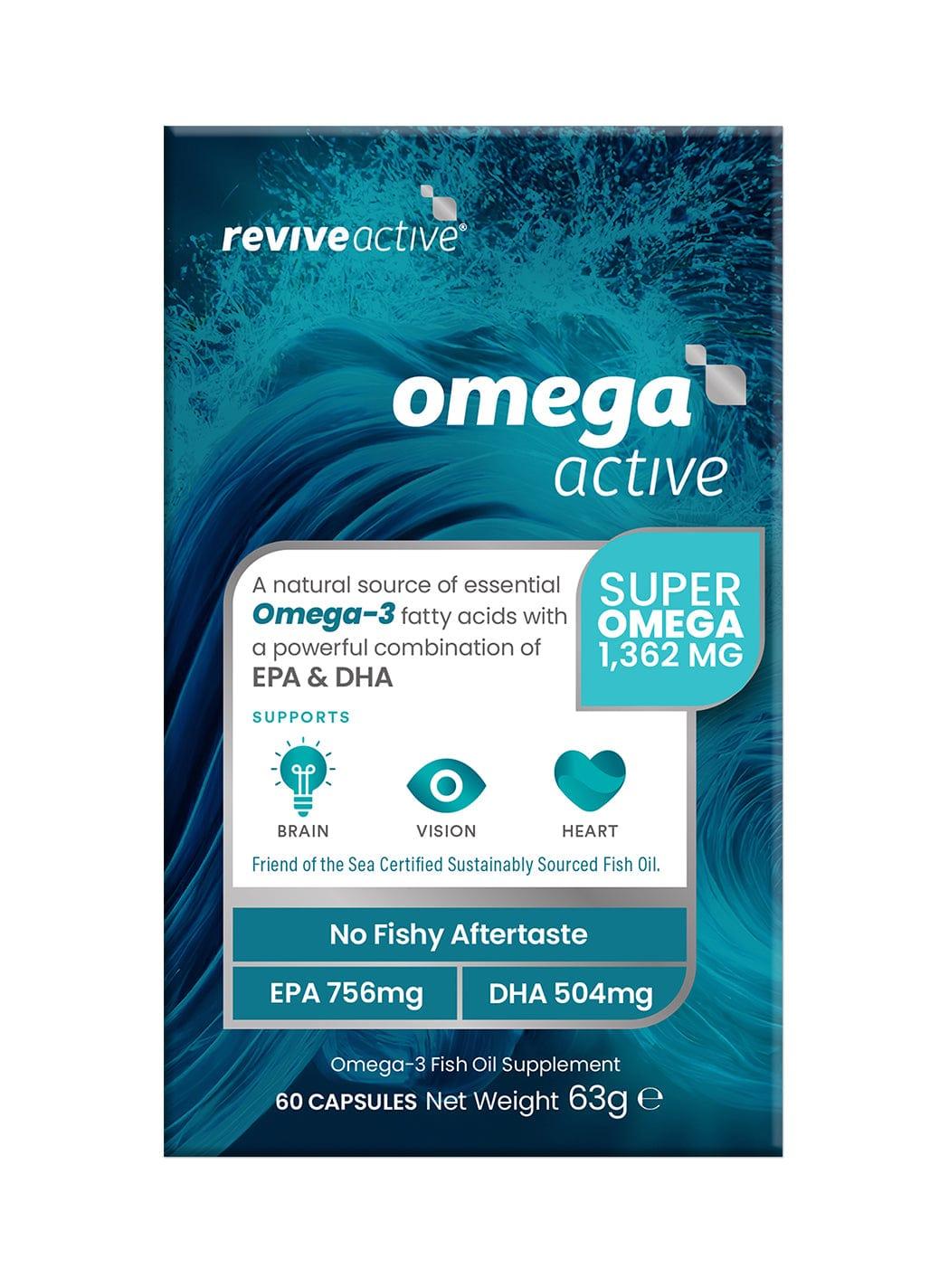 Revive Active Omega Active Omega-3 Fish Oil Supplement 60 Capsules EPA 756mg DHA 504mg Brain Vision Heart