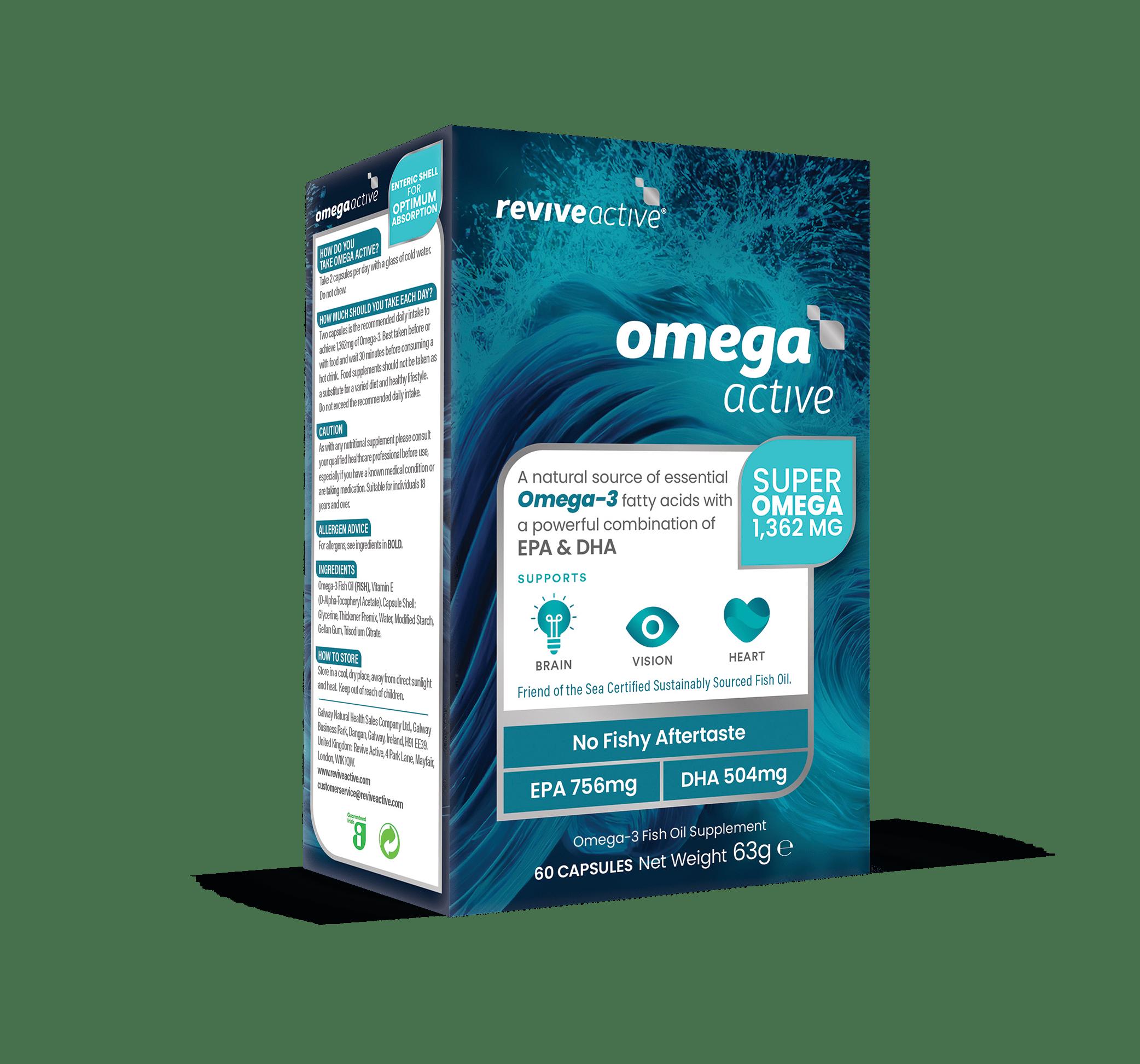 Revive Active Omega Active Omega-3 Fish Oil Supplement 60 Capsules EPA 756mg DHA 504mg Brain Vision Heart
