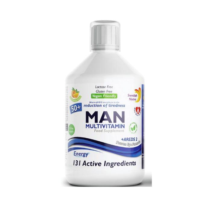 Swedish Nutra Man Active 50+ Multivitamin 500ml - 131 Active Ingredients, Gluten Free, Vegan Friendly