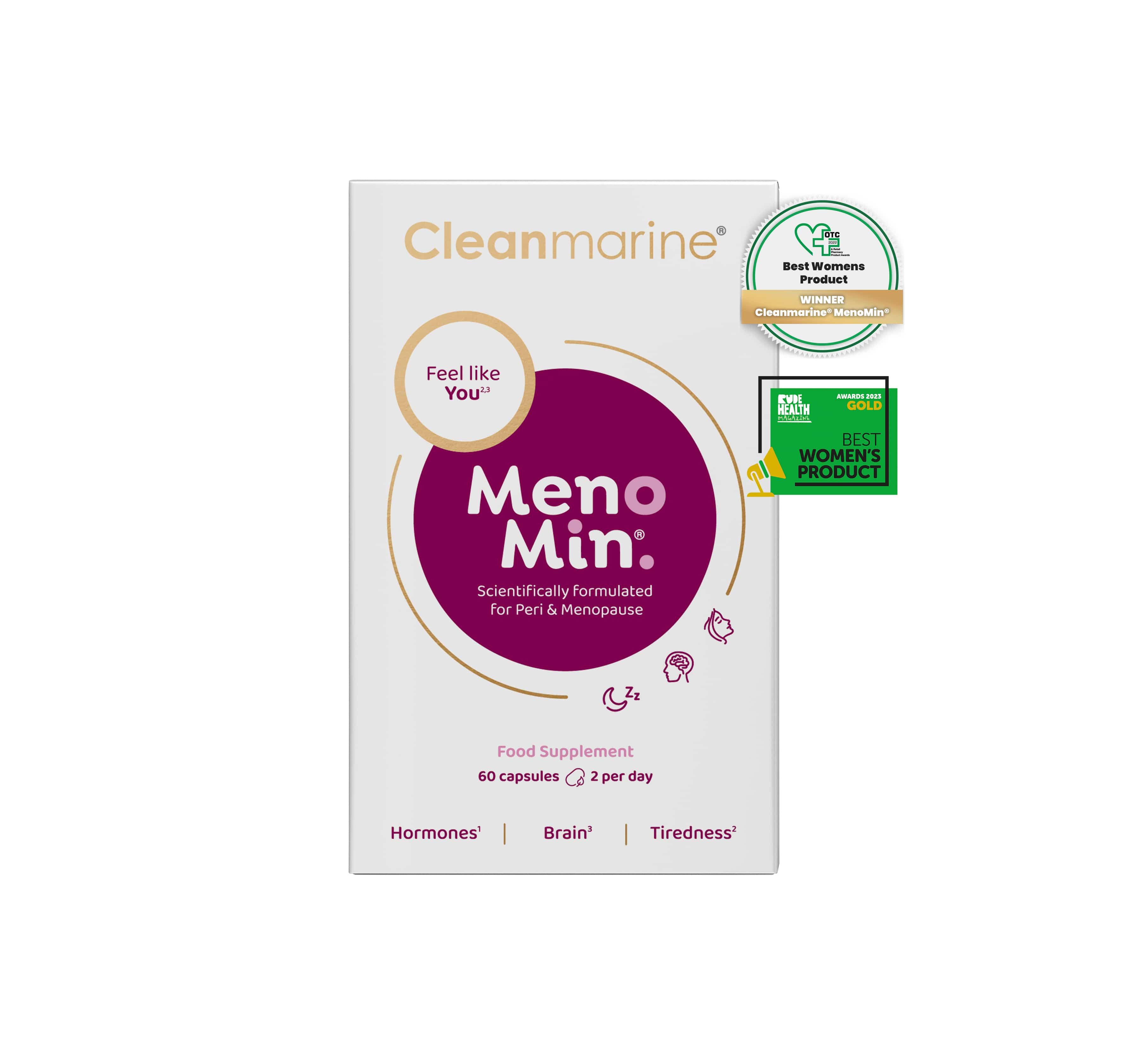 Cleanmarine MenoMin 60 Capsules - For Peri & Menopause - Hormones, Brain, Tiredness, Food Supplement