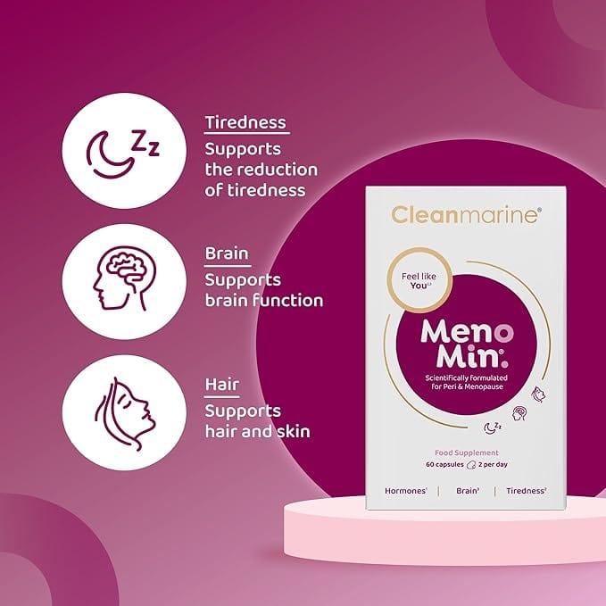 Cleanmarine MenoMin 60 Capsules - For Peri & Menopause - Hormones, Brain, Tiredness, Food Supplement