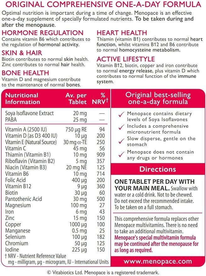 Vitabiotics Menopace Original Capsules - Menopause Support with 22 Nutrients, Vitamins & Soya Isoflavones