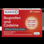 Almus Ibuprofen &amp; Codeine 200mg/12.8mg Tablets 24 Tablet