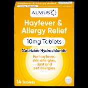 Almus Hayfever &amp; Allergy Relief Cetirizine 10mg 14 Tablets