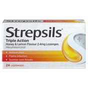 Strepsils Extra Triple Action Sore Throat Honey &amp; Lemon 24 Lozenges image
