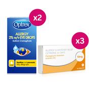 Allergy &amp; Hayfever Relief Loratadine and Optrex Allergy Eye Drops Bundle 3 x 30 Tablets + 2 x 10ml