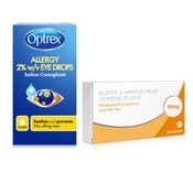 Allergy &amp; Hayfever Relief Cetirizine and Optrex Allergy Eye Drops Bundle 30 Tablets + 10ml