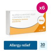 Allergy &amp; Hayfever Relief Loratadine 30 Tablets x6
