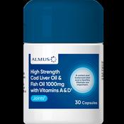 Almus Cod Liver Oil, Fish Oil 1000mg &amp; Vitamins A &amp; D 30 Capsules image