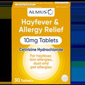 Almus Hayfever &amp; Allergy Relief Cetirizine 10mg 30 Tablets image
