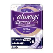Always Discreet Incontinence Pads Women Ultimate Night 6 Pads