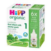 HiPP Organic 1 First Infant Baby Milk Ready To Feed Starter Pack From Birth 90ml x 6 Bottles