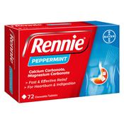 Rennie Peppermint Heartburn &amp; Indigestion Relief 72 Tablets