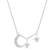 Two Stars &amp; Moon Necklace - Sterling Silver