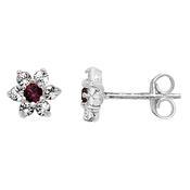 Sterling Silver Garnet Flower Earrings image