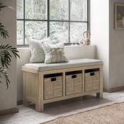 Normandy White Wash Storage Bench - Beige Cushion