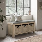 Normandy White Wash Storage Bench - Grey Cushion