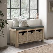 Normandy White Wash Storage Bench - Charcoal Cushion