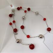 Silver and Red Beaded Necklace image