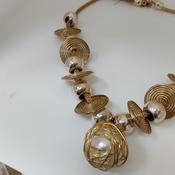 Golden Disk and Pearl Pendent Necklace image
