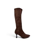 Miss Elastic Brown Knee High Fabric Boot - 78041