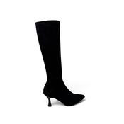 Miss Elastic Black Knee High Fabric Boot - 78041 image