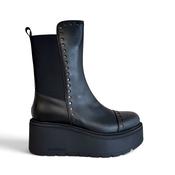 Marco Moreo Black Leather Platform Wedge Ankle Boot image