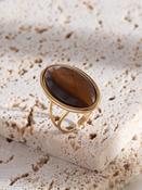 Brown Resin Oval &amp; Gold Adjustable Ring image