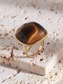 Brown Marbled Square &amp; Gold Adjustable Ring image