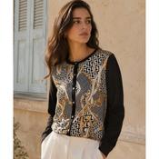 Black &amp; Gold Chain Print Button Cardigan Lightweight Long Sleeve Knit image