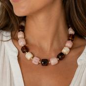Pink &amp; Brown Resin Cubed Necklace