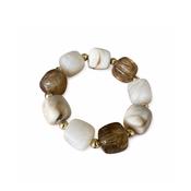 Beige &amp; Taupe Beaded Bracelet Elasticated image