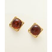 Gold Square Statement Earrings Brown Centre image