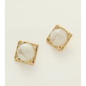 Cream &amp; Gold Square Statement Earrings image