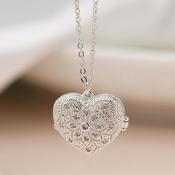 POM Silver plated heart shaped filigree and crystal locket image