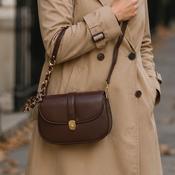 Chocolate Brown &amp; Gold Leatherette Shoulder Bag image