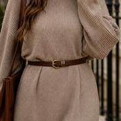 Chocolate Brown Leatherette Belt Gold Buckle image