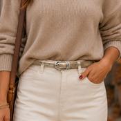 Gold Metallic Skinny Belt Silver Buckle image