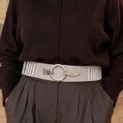 Light Grey Elasticated Belt Silver Buckle Front image