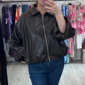 Dark Brown Faux Leather Zip Jacket (8-16) image