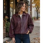Burgandy Faux Leather Zip Jacket (8-16) image