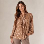 Emer Camel &amp; Gold Metallic Pussy Bow Blouse image