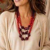 Wine &amp; Coral Statement Beaded Necklace