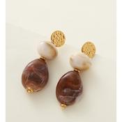 Beige Brown Gold Resin Drop Earrings image